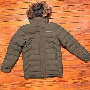 Eddie Bauer Down Olive Parka with Faux Fur Trim